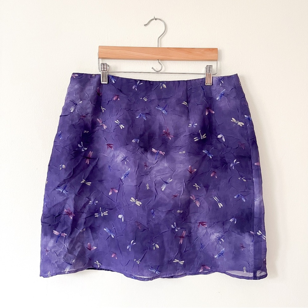 Y2K / 90s purple dragonfly mid length skirt